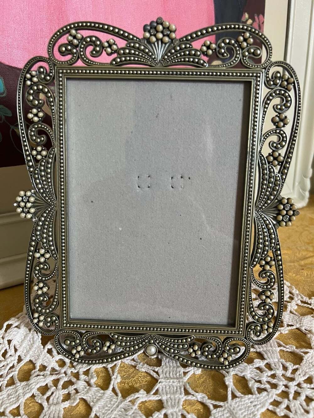 Burnes of Boston Ornate Vintage-Style Pewter Picture Frame with Faux Pearls and